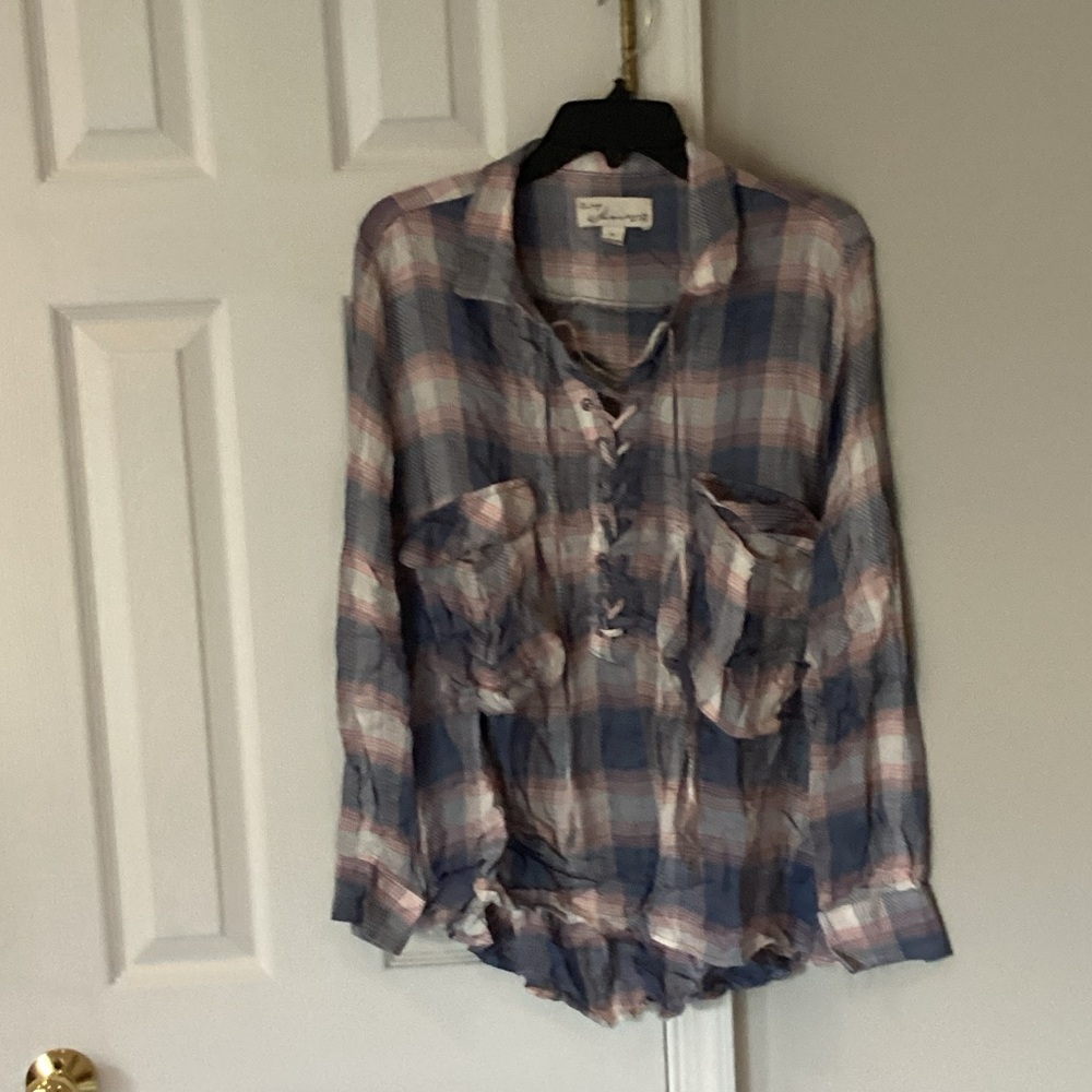 Vintage Havana Blue and Pink Plaid Lace-Up Shirt